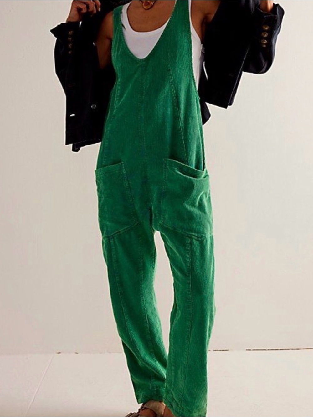 We the Free High Roller Cord Jumpsuit Green Corduroy Women's Overalls